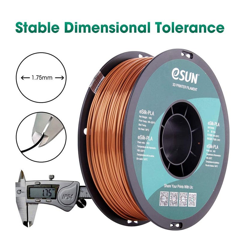 eSUN Silk PLA 3D Printer Filament, Dimensional Accuracy +/- 0.03 mm, 1 kg Spool, 1.75 mm, Copper - Image 3